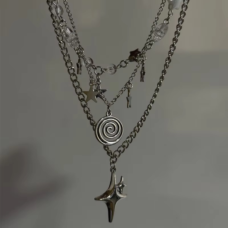 Layered Pendant Necklace Aesthetic - Kadınlar için Çok Katmanlı Yıldız Kolye,