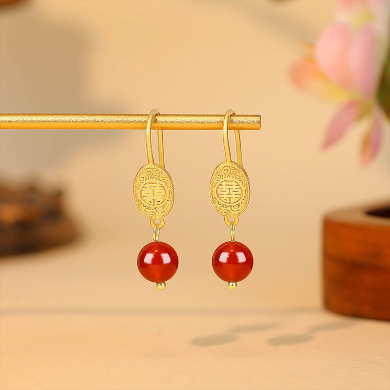 Earrings - Doğal Kırmızı Yeşim Boncuk Küpe Tılsımlar