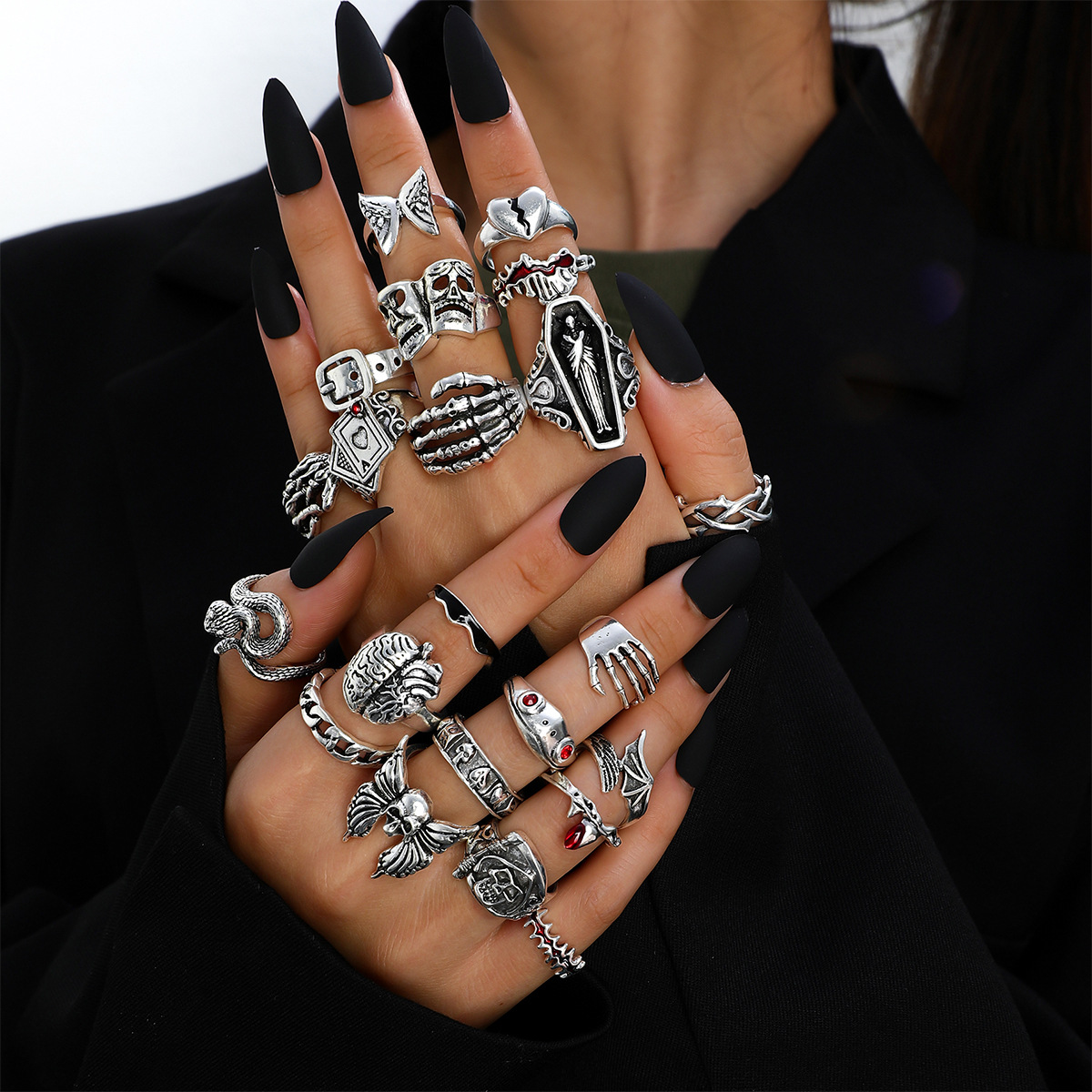 Vintage Punk Knuckle Rings Set - 23 Adet Punk Tarzı Geometrik Desenli