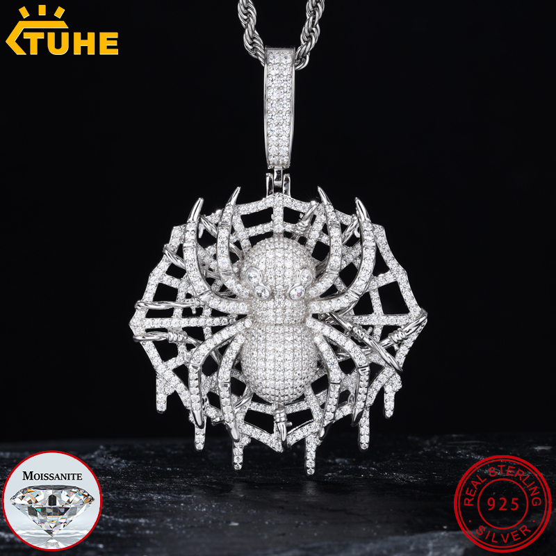 925 Sterling Silver Chain Necklace Men - Yüksek Kaliteli VVS1 Moissanit Örümcek Kolye