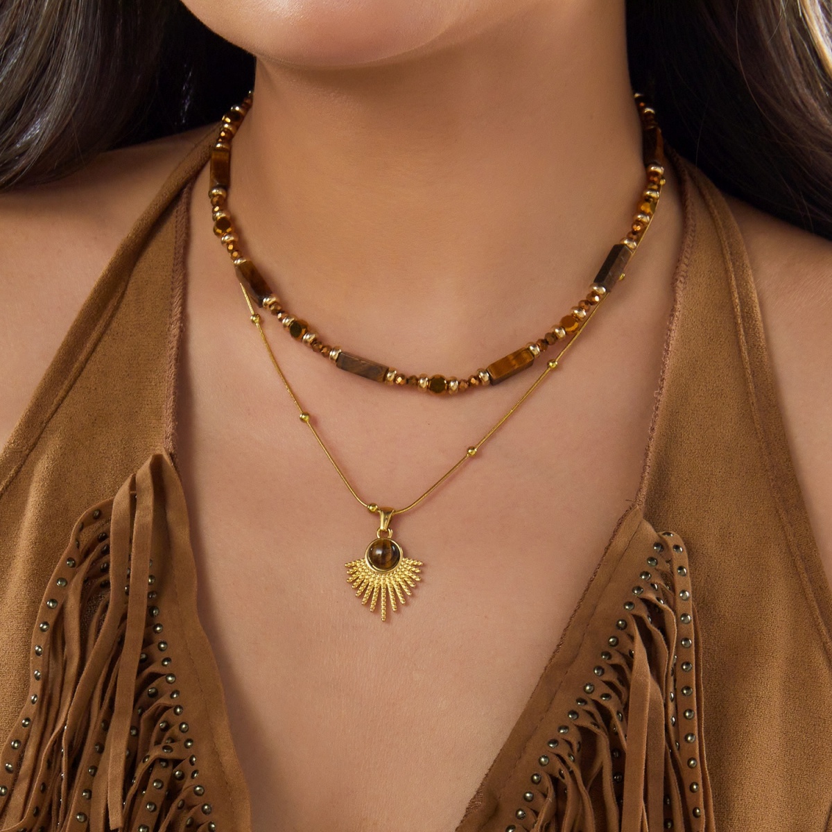 Estetik Sonbahar Kahverengi Do - Layered Pendant Necklace Aesthetic incelemesi ve fiyatı