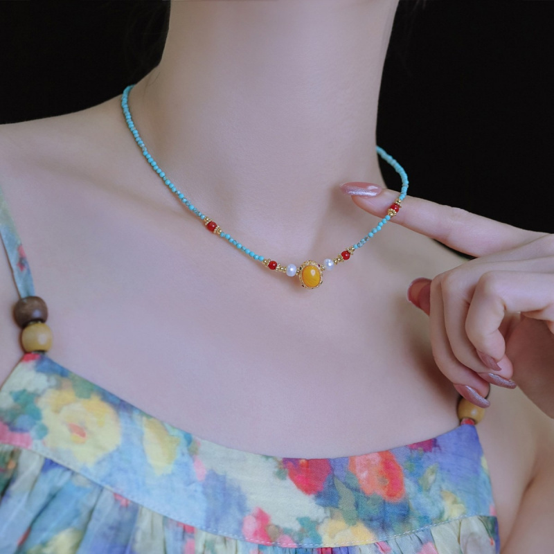 Yeni Gelen Vintage Mavi Turkua - Pearl Choker Necklace Vintage incelemesi ve fiyatı