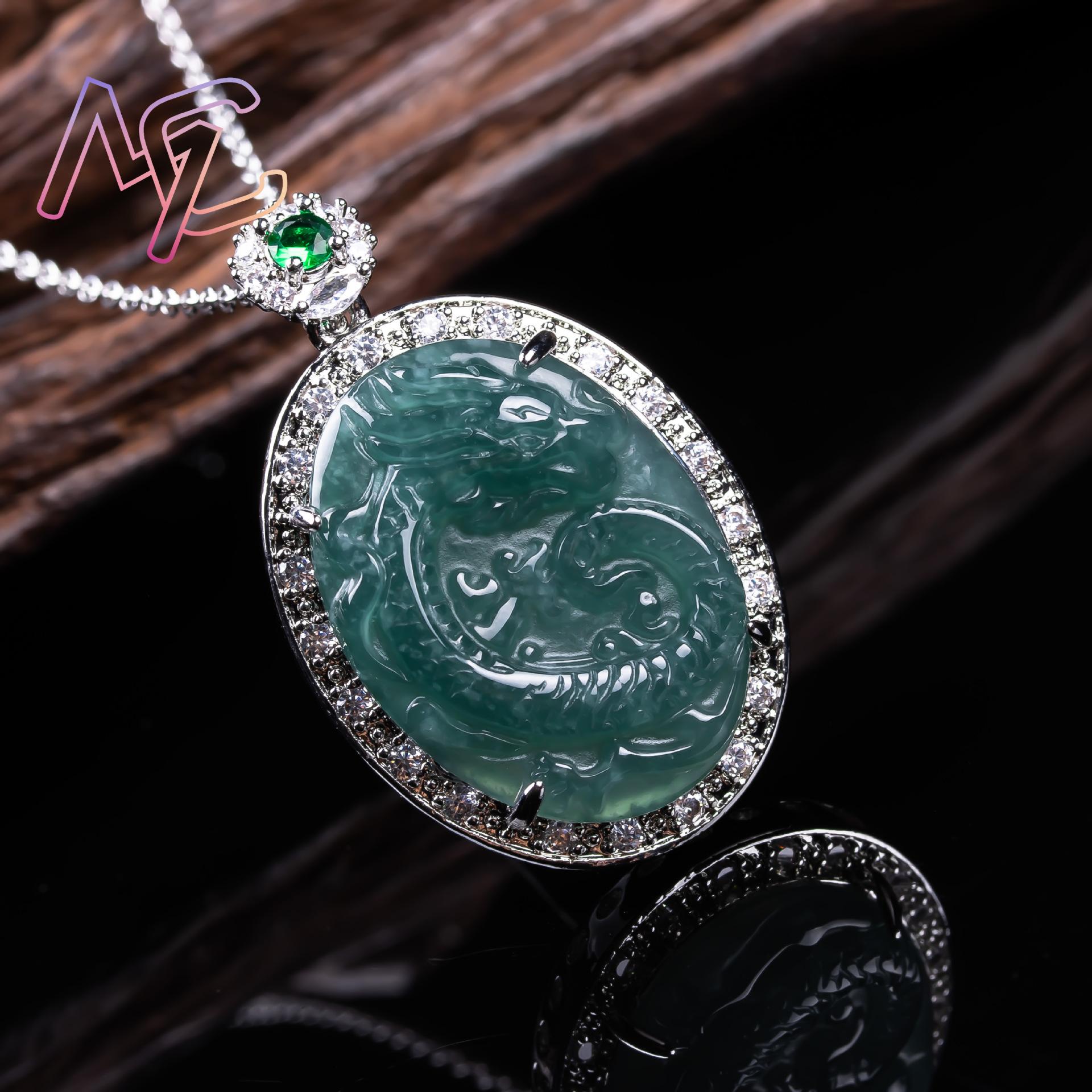 Myanmar Jadeite Ejderha Kolye  - 925 Sterling Silver Chain Necklace Men incelemesi ve fiyatı